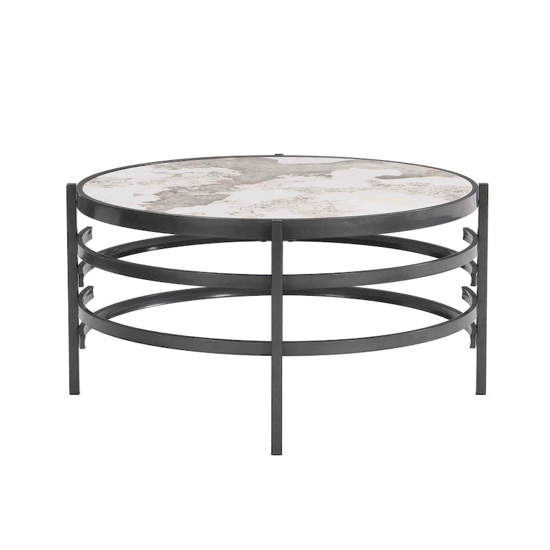 32.48  Modern Round Coffee Table with Sintered Stone Top & Sturdy Metal Frame