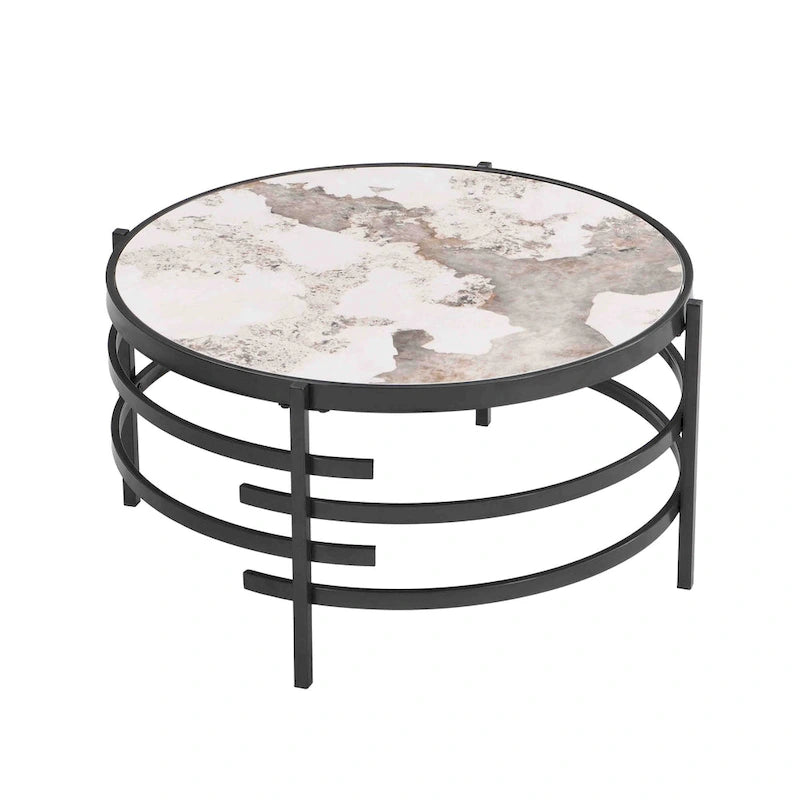 32.48  Modern Round Coffee Table with Sintered Stone Top & Sturdy Metal Frame