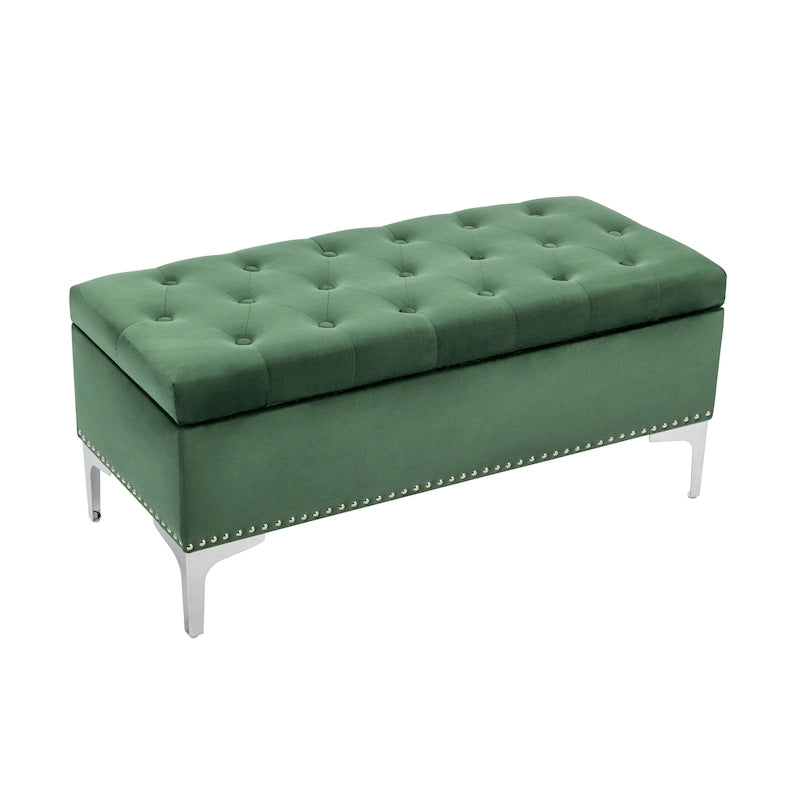 Porthos Home Helge Velvet Flip Top Storage Ottoman Bench with Chrome Legs
