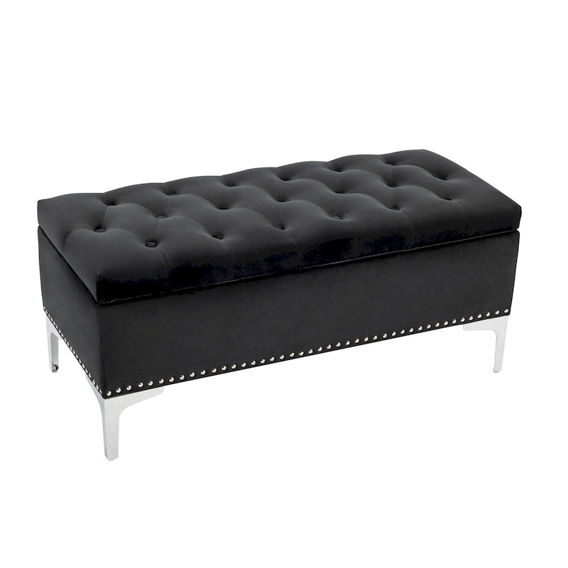 Porthos Home Helge Velvet Flip Top Storage Ottoman Bench with Chrome Legs