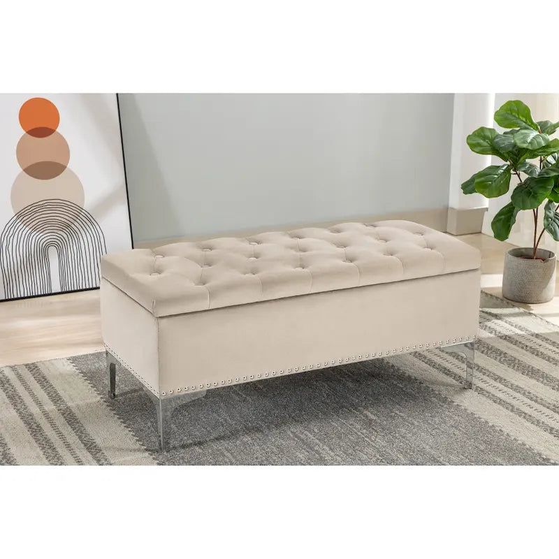 Porthos Home Helge Velvet Flip Top Storage Ottoman Bench with Chrome Legs