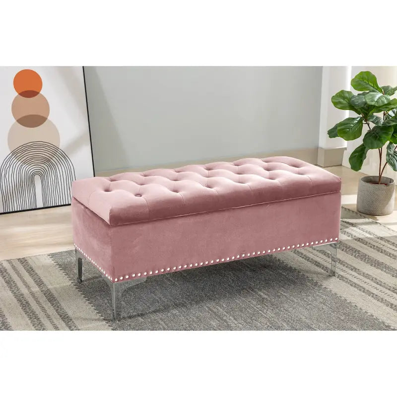 Porthos Home Helge Velvet Flip Top Storage Ottoman Bench with Chrome Legs