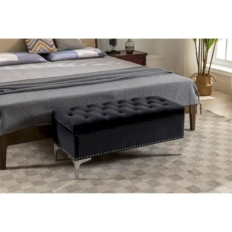 Porthos Home Helge Velvet Flip Top Storage Ottoman Bench with Chrome Legs