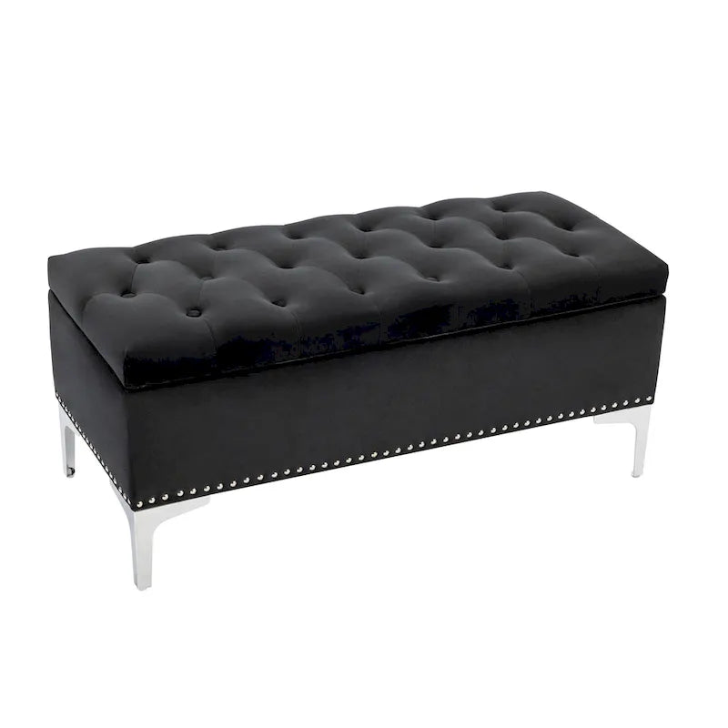 Porthos Home Helge Velvet Flip Top Storage Ottoman Bench with Chrome Legs