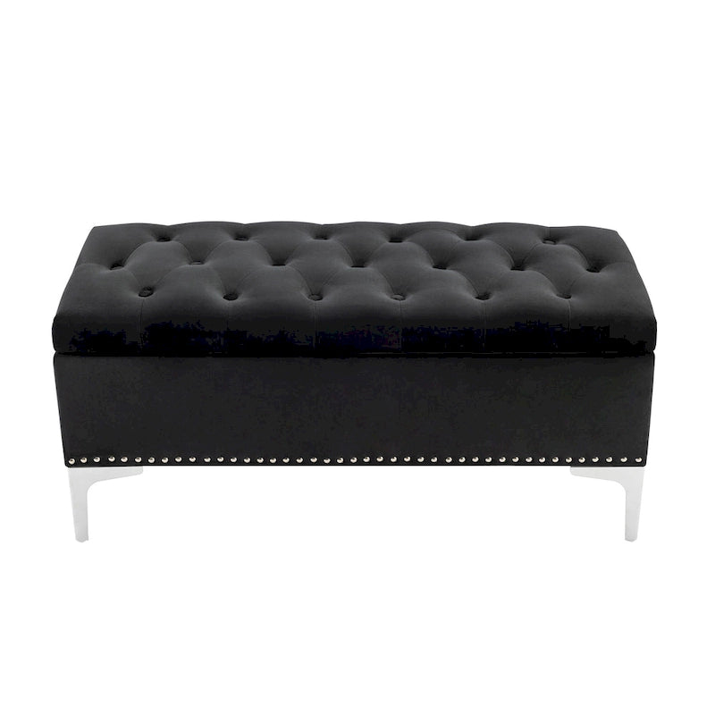 Porthos Home Helge Velvet Flip Top Storage Ottoman Bench with Chrome Legs