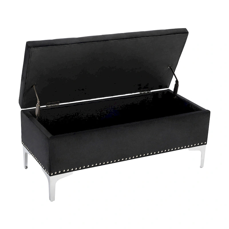 Porthos Home Helge Velvet Flip Top Storage Ottoman Bench with Chrome Legs