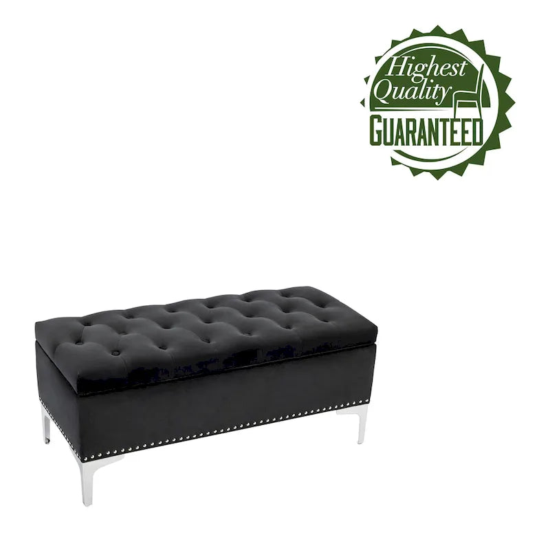 Porthos Home Helge Velvet Flip Top Storage Ottoman Bench with Chrome Legs