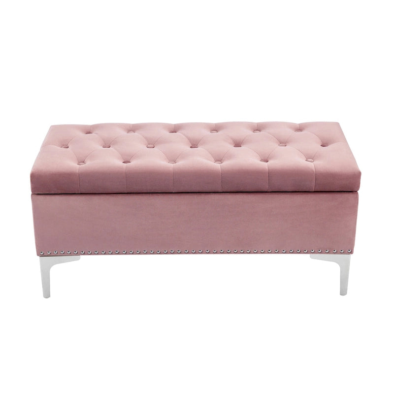 Porthos Home Helge Velvet Flip Top Storage Ottoman Bench with Chrome Legs