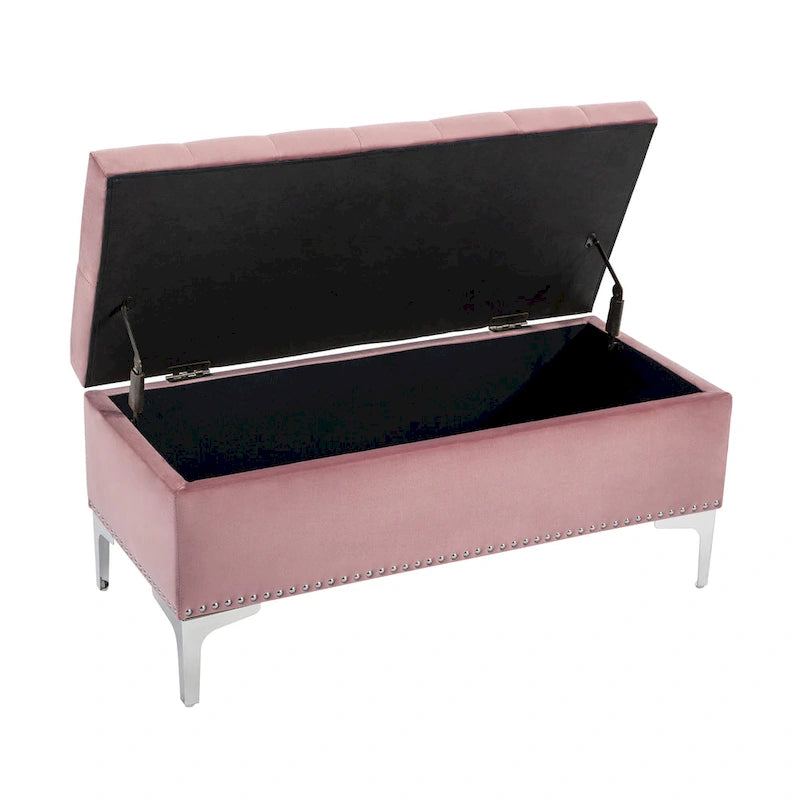 Porthos Home Helge Velvet Flip Top Storage Ottoman Bench with Chrome Legs