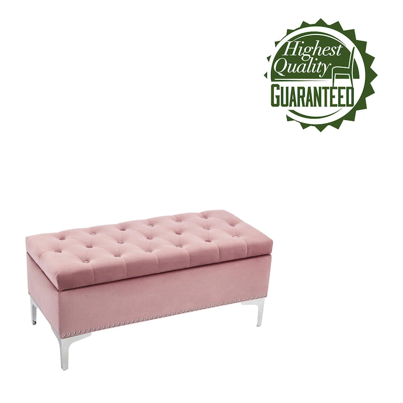 Porthos Home Helge Velvet Flip Top Storage Ottoman Bench with Chrome Legs