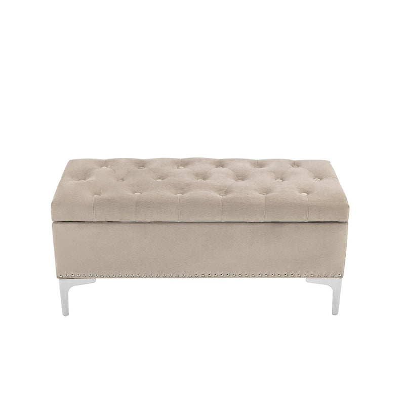 Porthos Home Helge Velvet Flip Top Storage Ottoman Bench with Chrome Legs