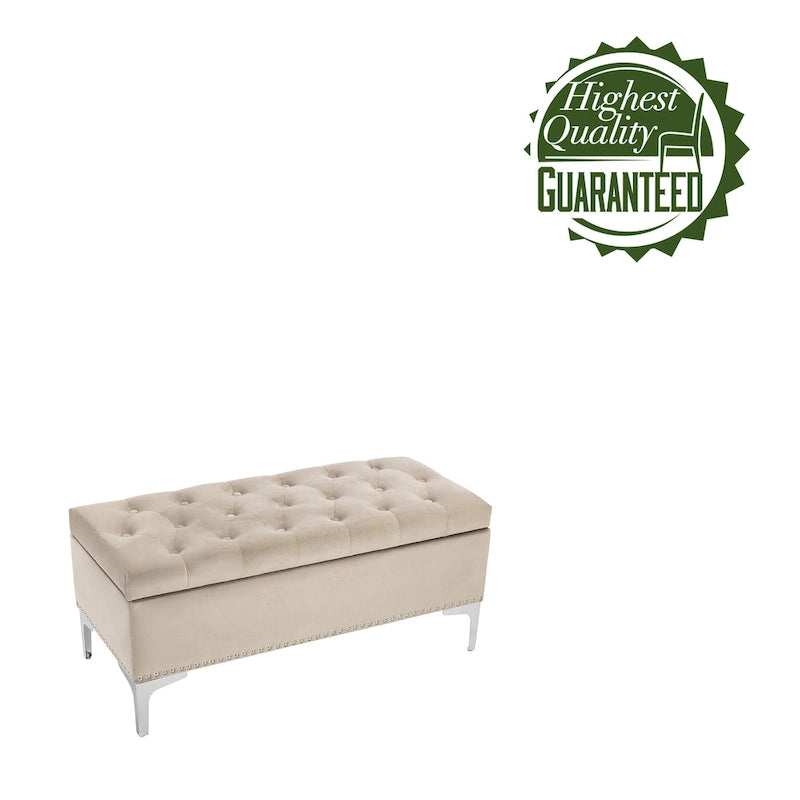 Porthos Home Helge Velvet Flip Top Storage Ottoman Bench with Chrome Legs
