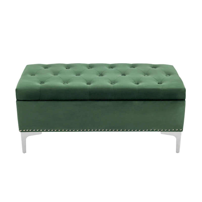 Porthos Home Helge Velvet Flip Top Storage Ottoman Bench with Chrome Legs