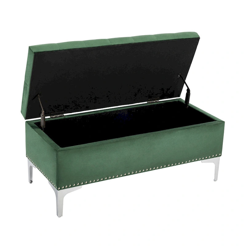Porthos Home Helge Velvet Flip Top Storage Ottoman Bench with Chrome Legs