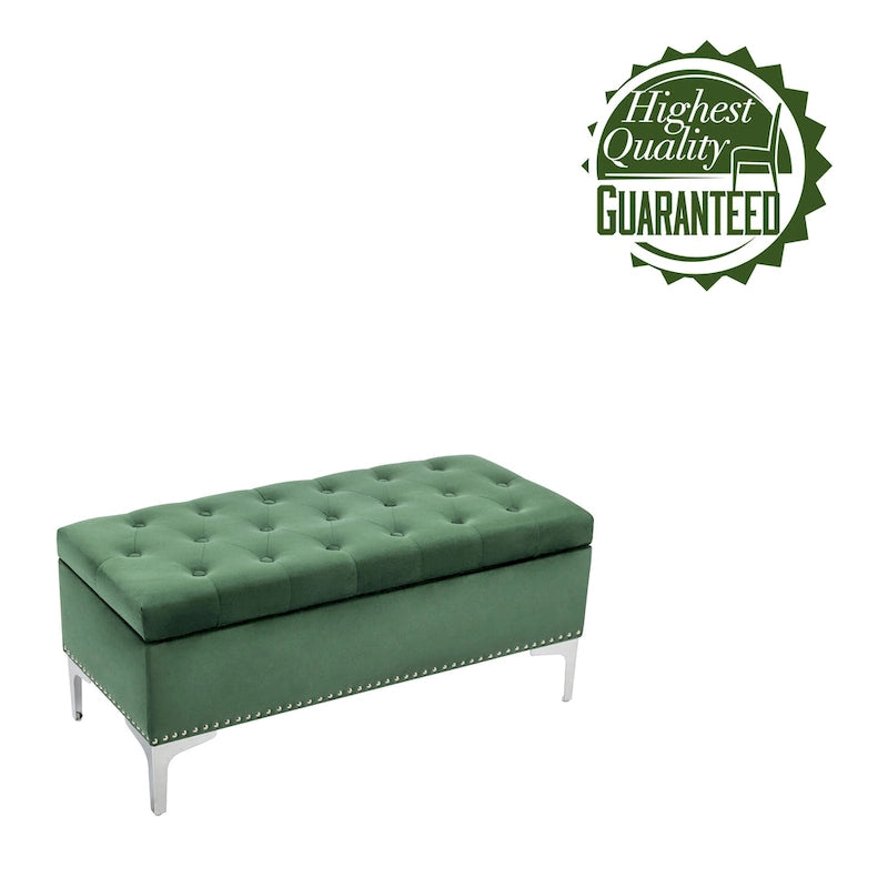 Porthos Home Helge Velvet Flip Top Storage Ottoman Bench with Chrome Legs
