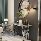Modern Console Table 55 inch Sofa Table with High Gloss Top and Mirrored Metal Base for Entryway Living Room