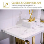 Modern Console Table 55 inch Sofa Table with High Gloss Top and Mirrored Metal Base for Entryway Living Room