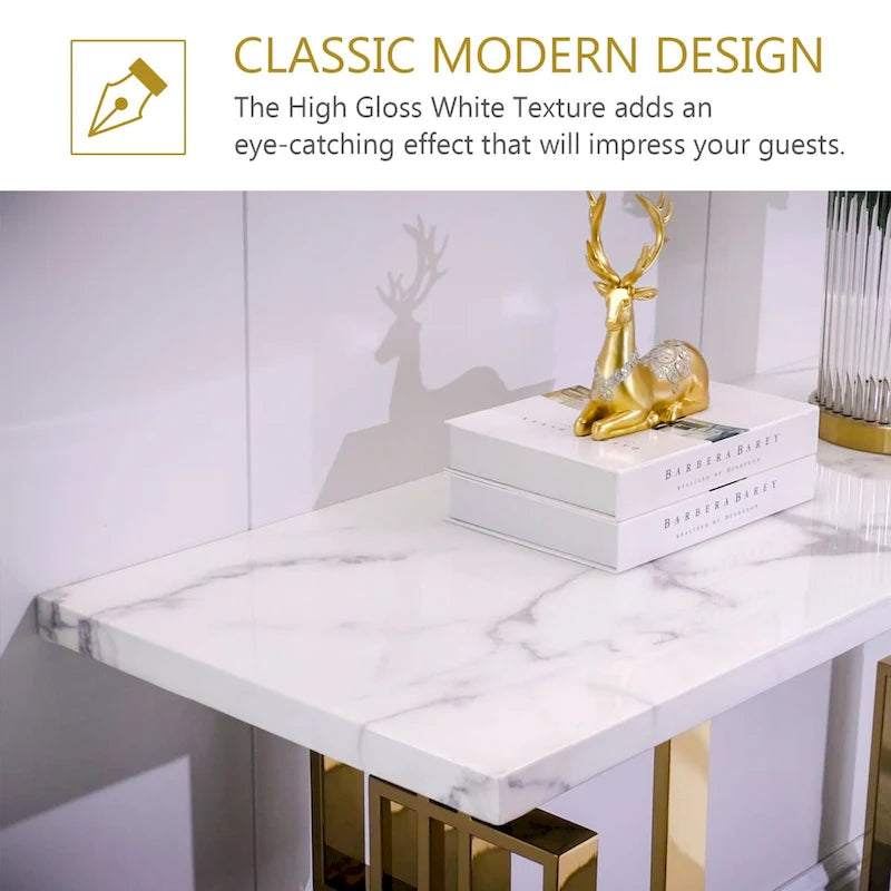 Modern Console Table 55 inch Sofa Table with High Gloss Top and Mirrored Metal Base for Entryway Living Room