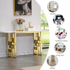 Modern Console Table 55 inch Sofa Table with High Gloss Top and Mirrored Metal Base for Entryway Living Room