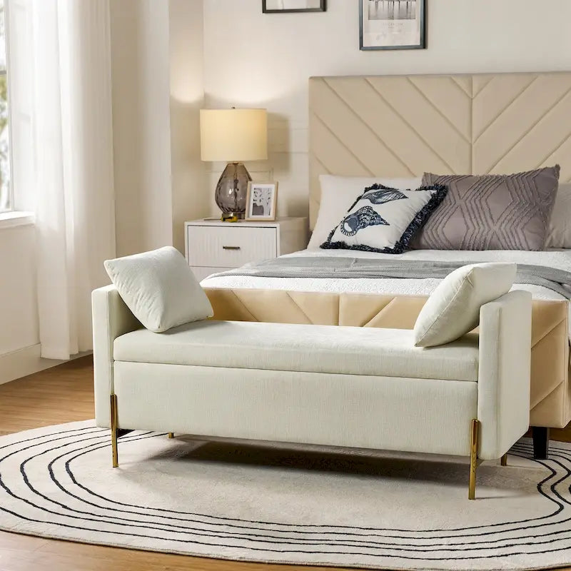 Angelus Upholstered Flip Top Storage Bench withTwo Pillows and Arms by HULALA HOME