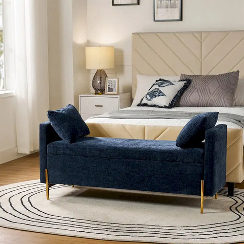 Angelus Upholstered Flip Top Storage Bench withTwo Pillows and Arms by HULALA HOME