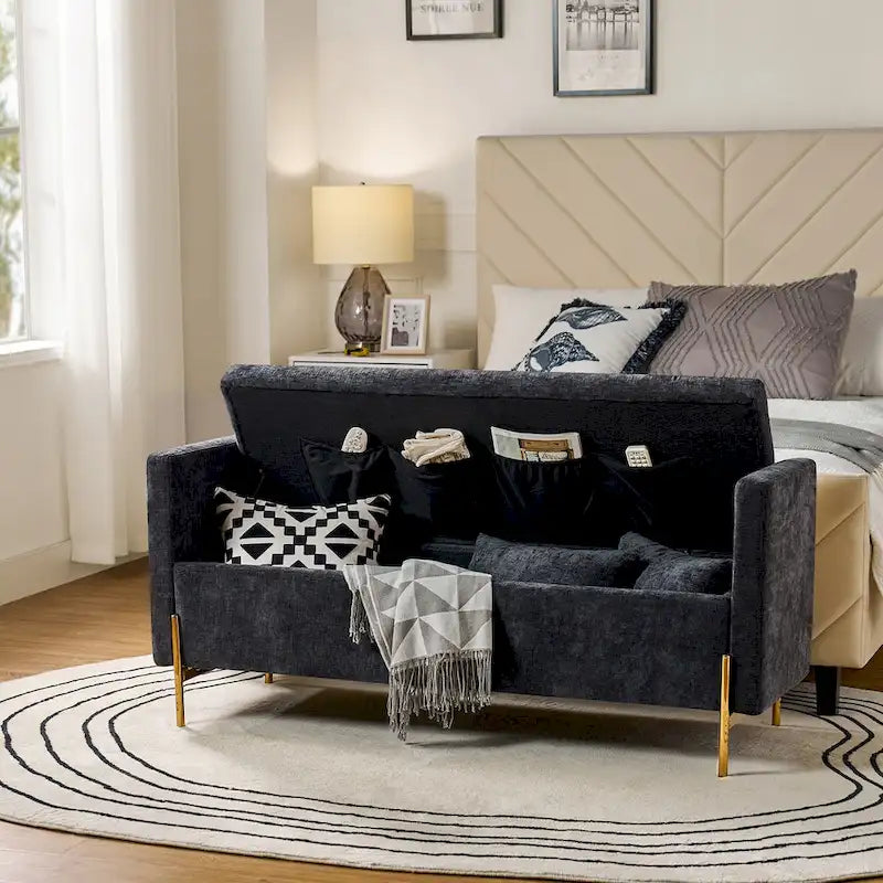 Angelus Upholstered Flip Top Storage Bench withTwo Pillows and Arms by HULALA HOME