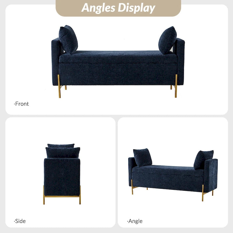 Angelus Upholstered Flip Top Storage Bench withTwo Pillows and Arms by HULALA HOME