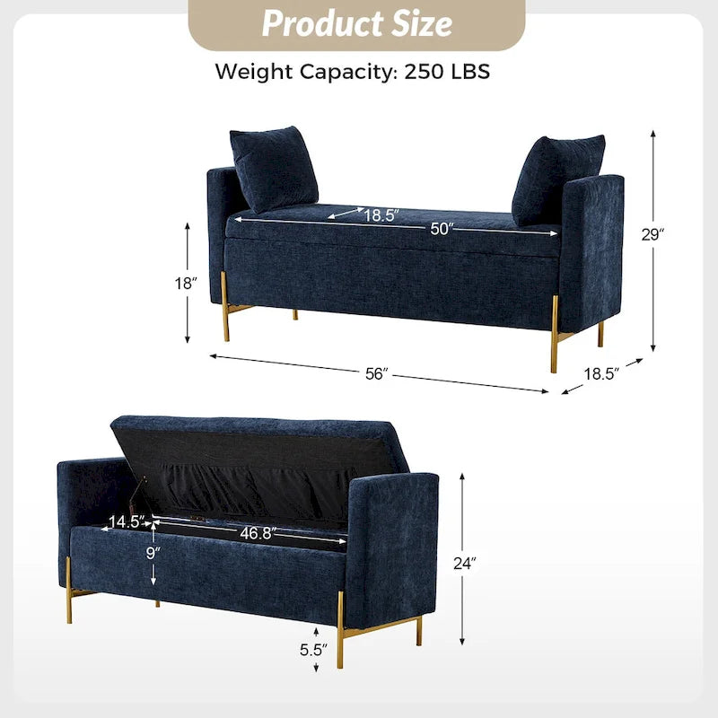 Angelus Upholstered Flip Top Storage Bench withTwo Pillows and Arms by HULALA HOME