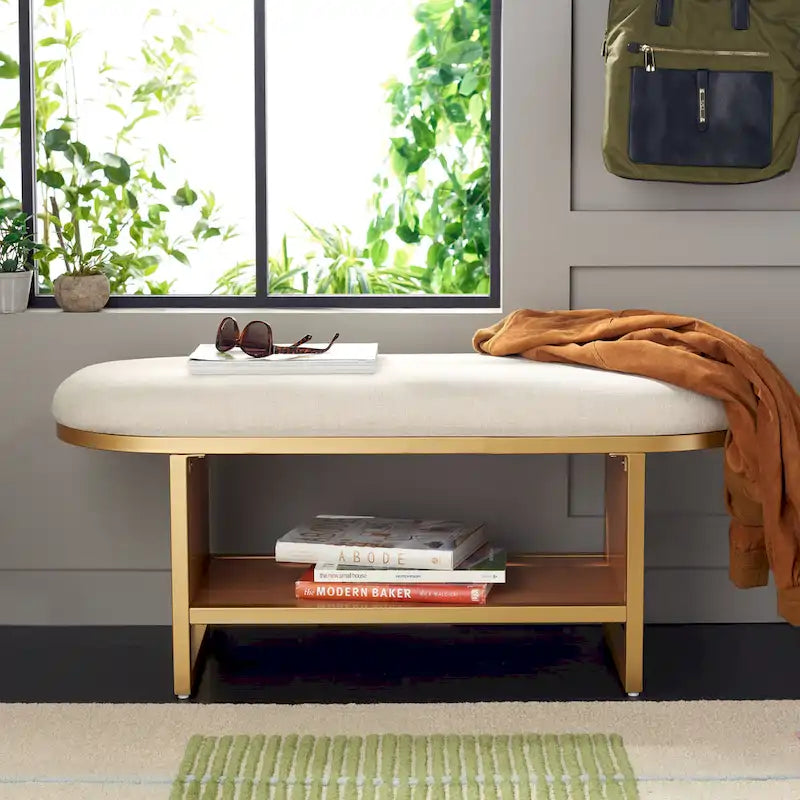 SAFAVIEH Mignon Open Shelf Bench withCushion - 42  W x 15  D x 18  H - 42Wx15Dx18H