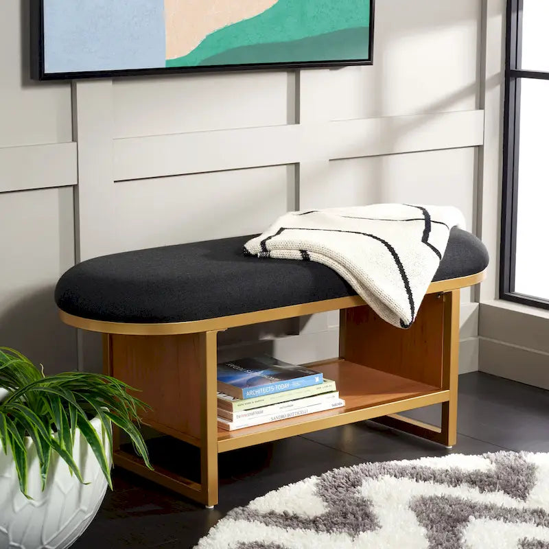 SAFAVIEH Mignon Open Shelf Bench withCushion - 42  W x 15  D x 18  H - 42Wx15Dx18H
