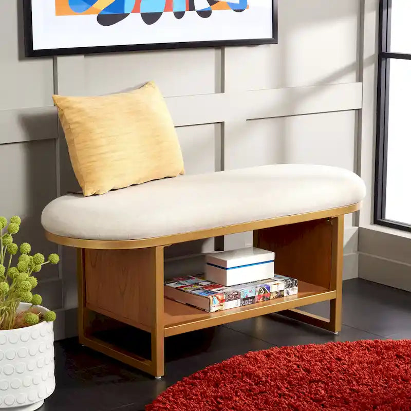 SAFAVIEH Mignon Open Shelf Bench withCushion - 42  W x 15  D x 18  H - 42Wx15Dx18H