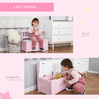 Qaba 2-IN-1 Wooden Toy Box Kids Seat Bench Storage Chest Cabinet Chunk Cube with Safety Pneumatic Rod