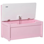 Qaba 2-IN-1 Wooden Toy Box Kids Seat Bench Storage Chest Cabinet Chunk Cube with Safety Pneumatic Rod