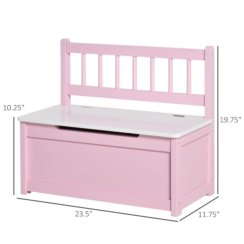 Qaba 2-IN-1 Wooden Toy Box Kids Seat Bench Storage Chest Cabinet Chunk Cube with Safety Pneumatic Rod