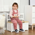 Qaba 2-IN-1 Wooden Toy Box Kids Seat Bench Storage Chest Cabinet Chunk Cube with Safety Pneumatic Rod