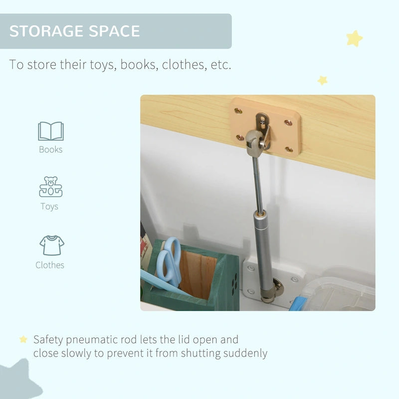 Qaba 2-IN-1 Wooden Toy Box Kids Seat Bench Storage Chest Cabinet Chunk Cube with Safety Pneumatic Rod