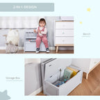 Qaba 2-IN-1 Wooden Toy Box Kids Seat Bench Storage Chest Cabinet Chunk Cube with Safety Pneumatic Rod