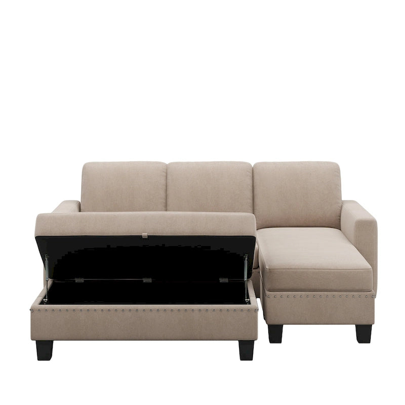 [New] [VIDEO provided] 81.1*76.3*35  Reversible Sectional Couch with Storage Ottoman L-Shaped Sofa,Sectional Sofa with Chaise,Na