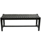 Black or Brown Leather Handmade Woven Seat Bench - 47 x 18 x 17
