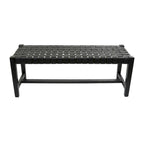Black or Brown Leather Handmade Woven Seat Bench - 47 x 18 x 17