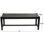 Black or Brown Leather Handmade Woven Seat Bench - 47 x 18 x 17