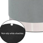 Adeco Vanity Upholstered Round Velvet Ottoman Footstool Silver Trim