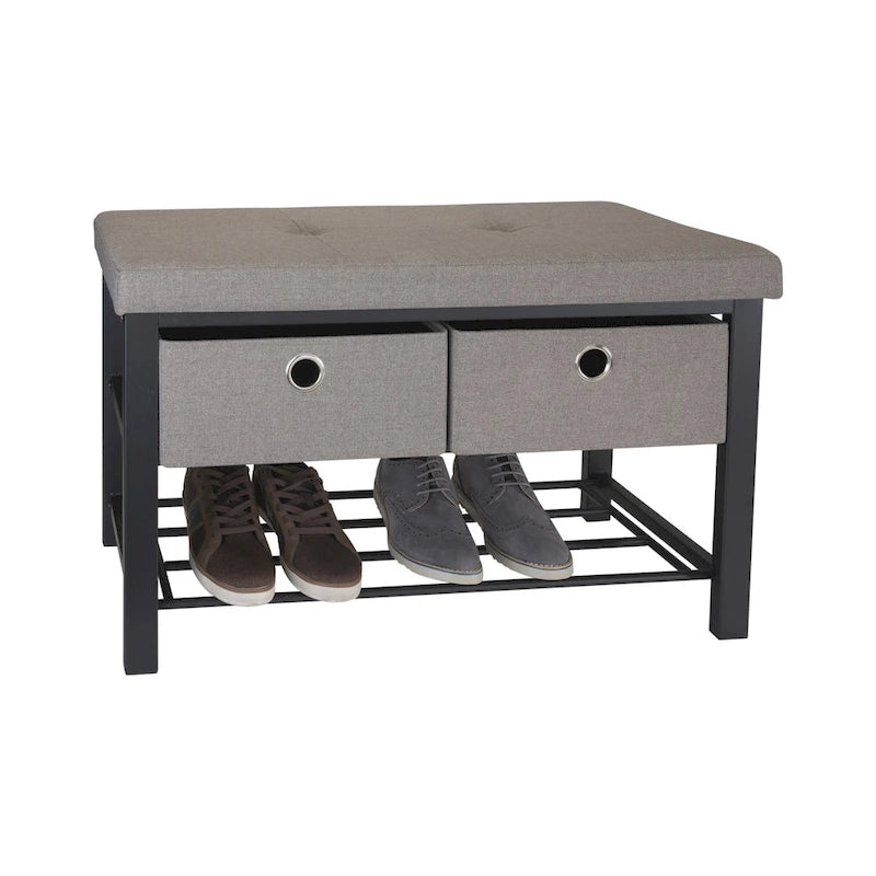 Simplify Entryway Double Bench with Shoe Storage in Taupe - 31.9 x 12.6 x 19.5