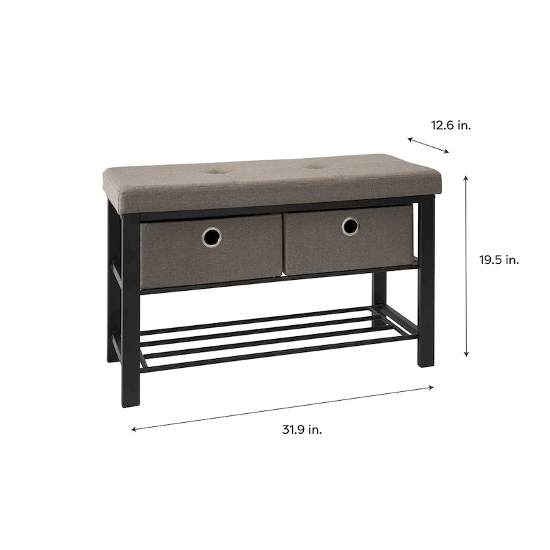 Simplify Entryway Double Bench with Shoe Storage in Taupe - 31.9 x 12.6 x 19.5