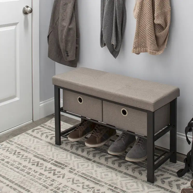 Simplify Entryway Double Bench with Shoe Storage in Taupe - 31.9 x 12.6 x 19.5
