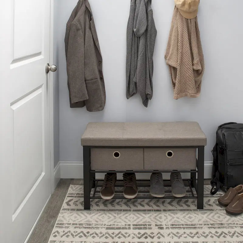Simplify Entryway Double Bench with Shoe Storage in Taupe - 31.9 x 12.6 x 19.5