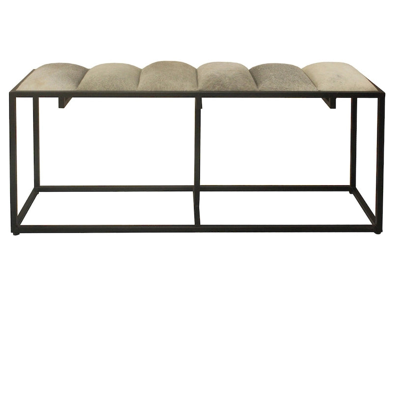 Verga 50 W Black Iron, Grey Faux Hair & Leather Patch Bench - 50 x 14 x 22