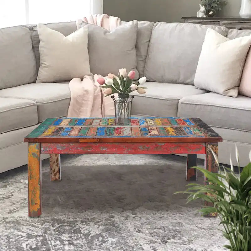 Chic Teak Square Coffee Table made from Recycled Teak Wood Boats