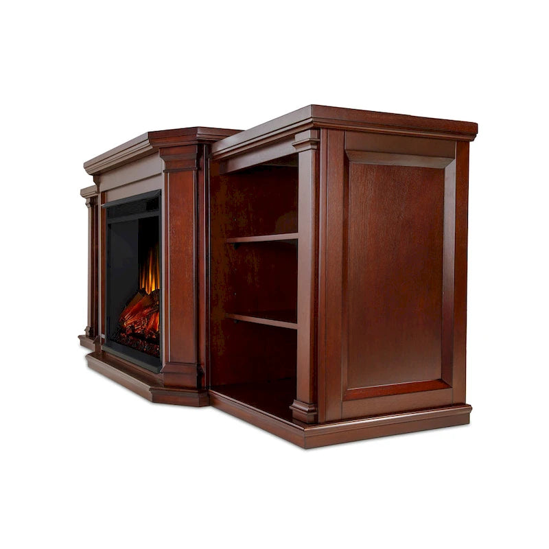 Valmont 74.25  Electric TV Stand Fireplace in Dark Mahogany by Real Flame - 75.5 W x 21.5 D x 27.7 H