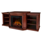 Valmont 74.25  Electric TV Stand Fireplace in Dark Mahogany by Real Flame - 75.5 W x 21.5 D x 27.7 H